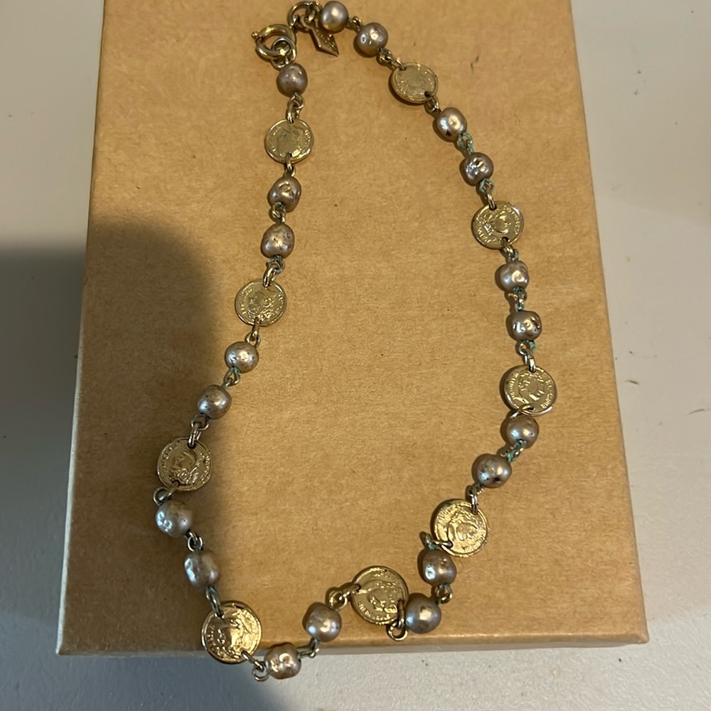 Sarah Covington vintage choker necklace with faux pearls and coins